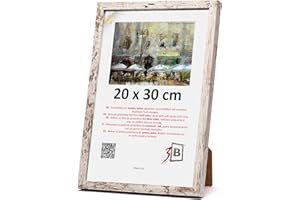3-B MEGA - Cornice portafoto in legno, colore bianco vintage (Rustical con venature del legno visibili), 20 x 30 cm, con vetro acrilico