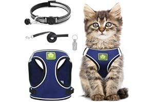 GRANTOP Cat Harness and Lead Set,Adjustable Reflective Stripe Cat Kitten Walking Vest with Leash Cats Collar,Escape Proof Soft Mesh Vest Harness and Lead for Small Medium Cats Pets Walking