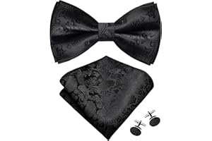 Gusleson Mens Paisley Bow Tie Handkerchief Jacquard Woven Adjustable Pre-Tied Bowties Pocket Square Cufflinks Set