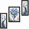 SAF flower with couple peacock Paintings for Wall Decoration - Set Of 3, 3d Painting for Living Room Large Size with Frames for Home Decoration, Hotel, Office painting 61 cm x 36 cm S36045