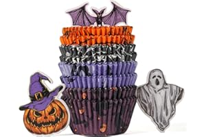 BAKE CHOICE 200 Pirottini per Muffin Carta Halloween con 12 Topper,Dimensioni Standard 5 cm,Forniture per la Cottura di Halloween