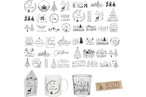 FloraVigo Rub On Sticker ca.A5 19x14cm-Abwischbare Folie für Weihnachtsdekoration, Keraflott, Zuhause, Möbel, Glas, Holz, Fotoalbum, DIY-Dekoration, Aufkleberästhetik(4PCS) (FROHE WEIHNACHTEN1)