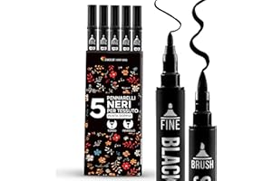 Zenacolor 5 Pennarelli Neri a Doppia Punta Permanenti per Abbigliamento - Colori per Personalizzare Magliette, Borse, Cappelli, Tele e Tessuti