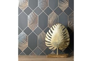 GAULAN 681282 - Carta da Parati Lavabile Geometrico Pannello Esagonale con Foglie Tropicali per pareti Soggiorno Camera da Letto corridoio Sala da Pranzo - Rotolo di 10 m x 0,53 m