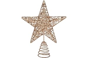 KEYIDO Champagne Star Christmas Tree Topper Metal Christmas Tree Topper for Christmas Decorations Ornaments 20cm