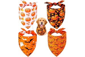 Whaline Lot de 4 bandanas Halloween réversibles en forme de triangle pour chien - Motif citrouille, chauve-souris, écharpe lavable en coton - Pour animaux de compagnie de taille moyenne et grande