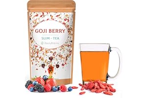 Bodyblooms Tisane draineur naturel avec des morceaux à la mûres et baies de goji. Délicieux thé et infusions parfumé. Thé en vrac de 100gr. Gojiberry tea - the detox infusion minceur slim