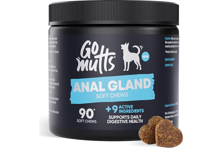 Go Mutts Anal Gland Treatment for Dogs - 90 Anal Gland Chews, Functional Digestive Fiber Treats, Gland Treatment for Dogs, Support Healthy Anal Gland, Bowel & Digestion