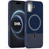 Ehr. iPhone 17 ile Uyumlu Magsafe Wireless Şarj &Ouml;zellikli Mat S&uuml;et Deri Nakışlı İ&ccedil;i Kadife Silikon Arka Kapak (Mavi, iPhone 1