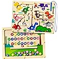 2 in 1 Montessori Toys for 2 3 4 5 Year Old Kid Preschool Educational Double Sided Wooden Board Magnetic Colour and Number Maze Alphabet Puzzle Learning Toys Boys and Girls Birthday Gifts
