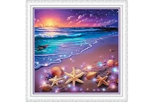 IUHUI 11ct Kreuzstich Set Vorgedruckt für Anfänger Erwachsene, Sonnenuntergang am Strand DIY Kreuzstich Stickpackungen Stickerei Stoff Vorlagen