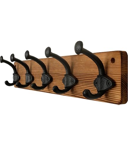 Dseap Garderobe Aus Holz – 5 Haken, Rustikal, Kiefernholz, Schwarz, 44 Cm
