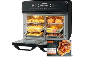 HYSapientia® 22 Litri Forno Friggitrice Ad Aria doppio cestello Calda，2400W friggitrice aria 2 cestelliin in acciaio inossidabile,10 Funzioni,Doppia Temperatura,Suddividere in due campate，Girarrosto