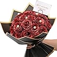 Waipfaru Red Glitter Roses Bouquet, DIY Fake Flowers Bouquet, Everlasting Shiny Artificial Rose Bouquet for Valentine's Day, Anniversary, Engagement, Wedding, 24 Roses