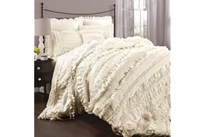 Lush Decor Belle 4-Piece Comforter Set, Queen, Ivory