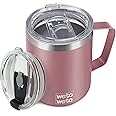 WETOWETO Coffee Mug with Handle, 14oz Insulated Stainless Steel Coffee Travel Mug, Double Wall Vacuum Reusable Coffee Cup with Lid, Powder Coated Rose Gold