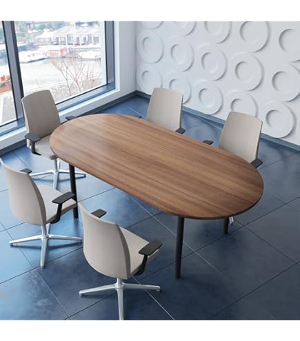 Tavolo Da Conferenza Weber 180x100 Cm - Design A Barca, Rovere Ambra, Struttura In Acciaio, Bianco - Foto 7