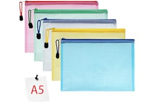 ‎VICLOON Vicloon Dokumententasche A5, 5 Stücke Zip Tasche, bunte wasserdichte Dokumententasche mit Reißverschluss, Mesh Beutel mit Reißverschluss Datei Zipper Tasche Reißverschlusstaschen