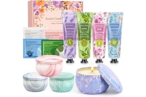 LDUMODUW Cofanetto Regalo Donna 丨Set Regalo Natale,Compleanno, Festa della Mamma, Anniversari 丨Set Regalo Donna contiene 4 Creme Mani &4 Candele Profumate &4 Patch Occhi per Mamma Famiglie Amici Colleghi