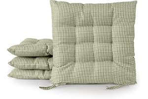 DH DREAMER HOME – Pack de 4 Cojines para Silla 40x40x5 cm – Uso Interior y Exterior, Extra Suaves y Acolchados, Funda de Poliéster y Relleno de Fibra Hueca Lavable - Pata Gallo Verde