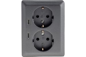 USB-C-uttag med dubbla portar (1 till 2) för infälld montering i en vanlig väggdosa, 250V~/16A, snabbladdningsfunktion, antra