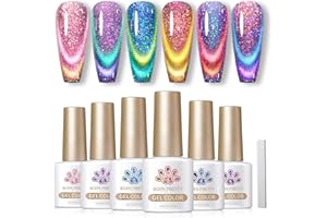 ‎BORN PRETTY Born Pretty Cat Magnetic U V Gel 9D Chamäleon UV Nagellack Magnetisch Set 6 Farben Glitzer Gellack Katzenauge Soak Off UV Gelpolitur mit Magnetstift