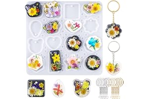LET'S RESIN Keychain Resin Moulds Silicone with Hole, 16 Cavities UV Resin Jewellery Pendant Mould for Beginner, Epoxy Resin Moulds for Keychain Pendant Jewellery Making