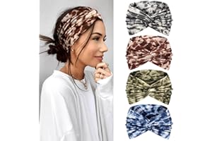 Kavya Bandeau Cheveux Femme Serre Tête 4 Pièces – 7'' Extra Large Élastique Boho Multicolore, Bandana Foulard Cheveux Femme Headband Accessoires Cheveux Mode pour Yoga, Sport & Running