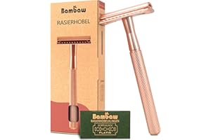 ‎BAMBAW Bambaw Rasierhobel Damen mit 5 Ersatzklingen, Metall Rasierer Damen Sicher & Wiederverwendbar, Rasierhobel Frauen Für Eine Sanfte & Präzise Rasur, Geeignet für Alle Hauttypen (Roségold)