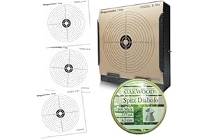 OAKWOOD Set 50 Zielscheiben 14x14cm + 500 Diabolos 4,5mm Spitzkopf oder Flachkopf nach Wahl mit Kugelfang Verschiedene Varianten für Luftgewehr und Luftpistole (C02-Pistole)