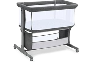 Growaystory Beistellbett Baby Bettseitiger Bassinet für Neugeborene Tragbarer Baby Bett mit Rädern Aufbewahrungskorb Matratze 7-Fach Höhenverstellbar Zustellbett (Grau)