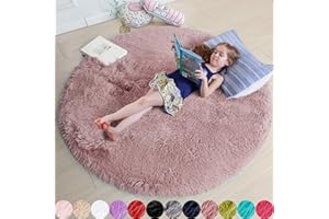 Amdrebio Round Fluffy Rug, 5'X5', Blush, Perfect for Kids Room, Machine Made, Polyester, Rubber, Anti-slip (Rubber Backing), Home Decor, Kids' Room, Gifting