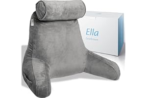 ‎ELLA Ella Lesekissen für Bett und Sofa mit Abnehmbarer Nackenrolle - Rückenkissen Bett - Reading Pillow aus Memory Foam mit Armlehne, Ideal zum Lesen, Fernsehen, Faulenzen oder als Rückenstütze - Grau