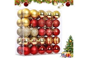 Bixury Weihnachtskugeln Rot Gold Christbaumkugeln, 50 Stück Weihnachtskugeln Kunststoff Set, Weihnachtsschmuck mit Aufhänger Bruchsicher, Baumschmuck Weihnachten für den Hausgarten im Freien