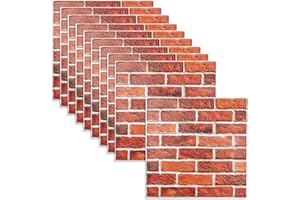 Icelsa 10 Pezzi Mattoncini Adesivi per Pareti Parati PVC Mattoncini 3D Adesiva Pannelli da Parete 3D Effetto Mattone per Parete Adesivi Wallpaper