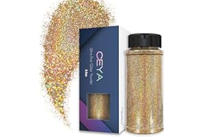 Ceya 100 g de poudre de paillettes holographiques ultra fines dorées et argentées 0,2 mm pour slime résine époxy, bijoux, nail art, festival, maquillage, peinture, cartes de mariage