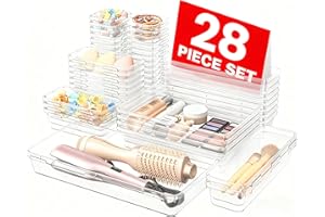 A-LuGei 【Military Grade】 Drawer Organisers, 【𝟱𝗦𝗶𝘇𝗲】 Clear Makeup organiser, 【Holds 177 Items】 Bathroom Organisers and Storage, Plastic Organiser Divider, Cosmetic Tool Trays for Office Vanity