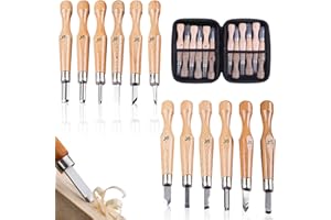 ZPSNDP 12 Pezzi Scalpelli per Legno Kit Intaglio, Strumenti per Intaglio del Legno, Manico in Faggio Bordo Affilato in Acciaio Importato Adatto, Adatto Falegnami e Amanti Dell'artigianato (12)