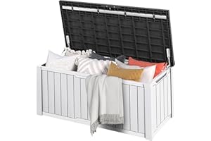 DWVO Outdoor Garden Storage Box|450L 142.1x67.6x60cm|Waterproof||Securely Lockable|Side Carry Handles|All Weather Resistant|Patio Resin Deck Box for Pillows, Equipment,Shoe(Black+White)