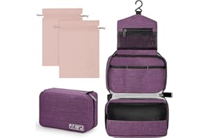 Sarsumir Trousse de Toilette Femme Homme Voyage Trousse Maquillage Trousse Toilette Grande Capacité 1 Trousses de Toilette + 2 Sacs à Cordon, Violet