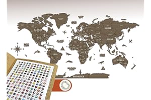 Colorfull Worlds NEW_3D - Mappa del mondo in legno multistrato con Stati e capitali, decorazione da parete per la nuova casa, regalo per viaggiatori, ufficio, regalo di compleanno (M, Vega)