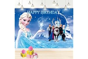 OTOKTI 5x3FT Frozen Backdrop Birthday Backdrop for Girls, Frozen Party Decorations Photography Backdrop, Frozen Party Supplies Happy Birthday Banner Photo Background, Elsa Birthday Party Decorations for Kids