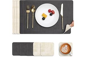 Myir JUN Podkładki stołowe, zmywalne, ze skóry i podstawki, zestaw 6 dwustronnych podkładek na stół, ze sztucznej skóry, zestaw 6 sztuk w zestawie