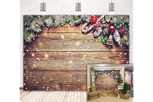BINQOO 2,1 x 1,5 m Weihnachten Schneeflocke Holz Wand Fotografie Hintergrund Gold Glitzer Xmas Rustikale Scheune Vintage Holzboden Hintergrund für Kinder Portrait Foto Studio Booth Photobooth