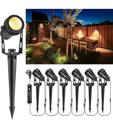 10 stuks Kleine LED tuinspot met grondspies TARL voor buiten, IP65, stekker, zwart, 4,3 W, 340lm, warm wit