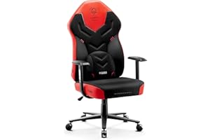 DIABLO X-Gamer 2.0 Sedia Gaming Gamer da Ufficio Design Ergonomico Cuscino Lombare Rivestimento in Tessuto Braccioli Confortevoli (Nero-Rosso)