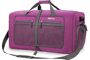 Bekahizar 60L Foldable Duffle Bag Large Lightweight Packable Travel Weekend Duffel with Shoe Compartment and Shoulder Strap for Luggage, Gym, Sport, Camping, Storage, Shopping (Purple)