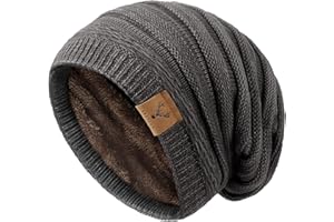 Hebenie Beanie Hats for Women - Knitted Winter Warm Hat Thermal Fleece Line Slouch Beanies Ladies Cable Knit Hat Classic Skull Cap Plain Wool Hat for Women Girls UK