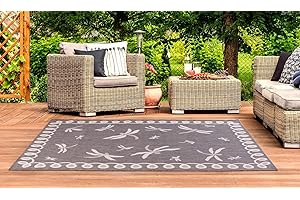 Lord of Rugs Terrace Dragonfly Outdoor Rug for Garden, Patio, Living Room, Indoor, Kitchen, Balcony, Picnic, Bedroom Bordered Lightweight Mat Flatweave Rug Silver Grey Small 80x150 cm (2'6"x5')