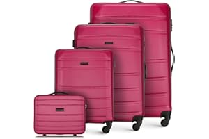 WITTCHEN Maleta de Viaje Equipaje de Mano Maleta de Cabina Maleta de ABS con 4 Ruedas giratorias Cerradura de combinación Asa telescópica Globe Line Set 4 Maletas Rosa